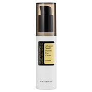 Crème contour des yeux Advanced Snail Peptide Eye Cream en flacon pompe blanc avec capuchon doré, étiquette noire et jaune.