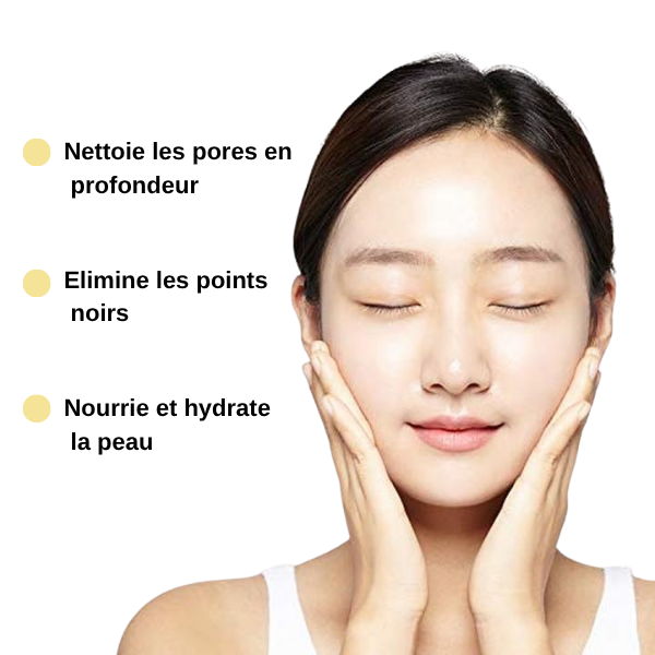 Infographie produit montrant l'action désincrustante de l'huile de Jojoba Celimax sur les pores, avec le texte : Points noirs et excès de sébum éliminés.