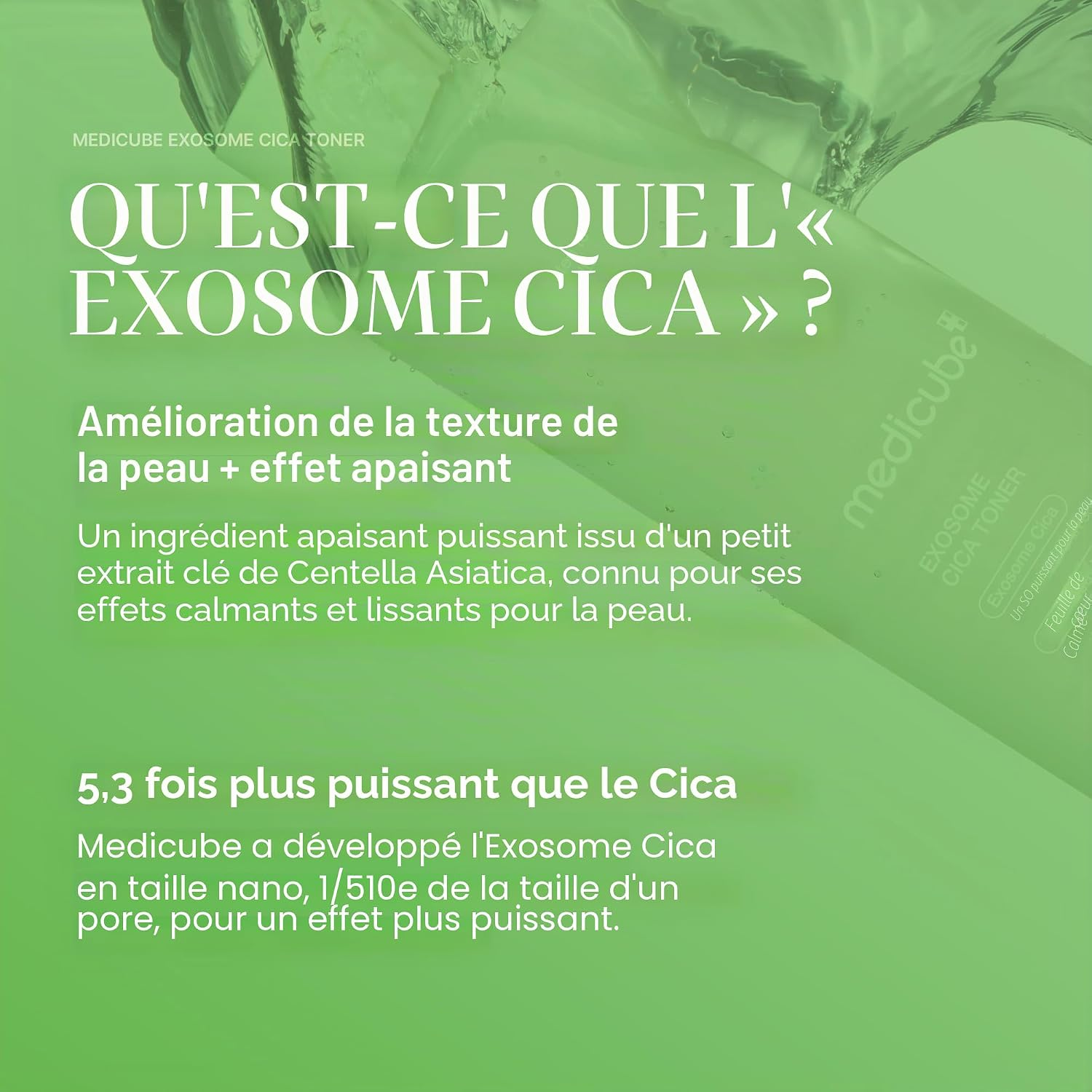 explication montrant comment les exosomes de Cica encapsulent les actifs de la Centella Asiatica pour pénétrer profondément au cœur des cellules de la peau