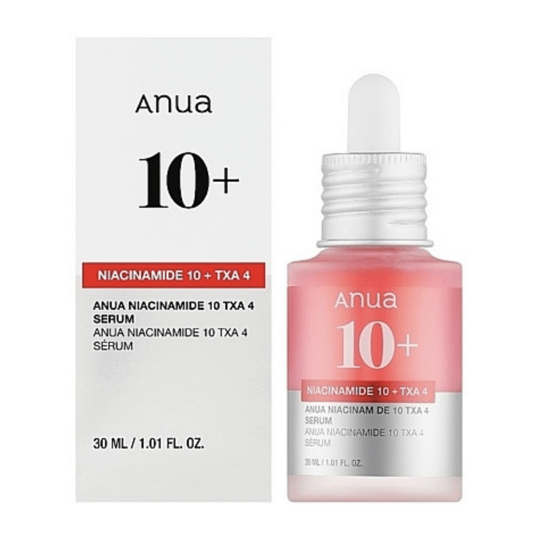 Boîte et flacon du sérum correcteur Anua Niacinamide 10% + TXA 4%.